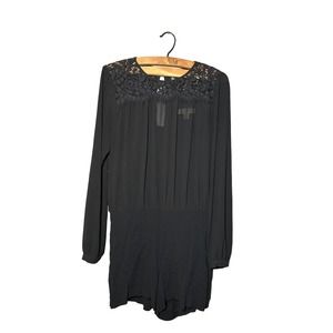 Michael Kors Womens‎ Romper Lace on Top Insert Long Sleeve Solid Black Size 8